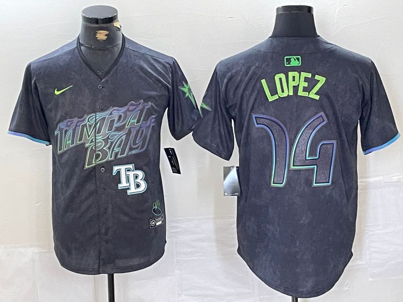 Men Tampa Bay Rays #14 Lopez Black City Edition Nike 2024 MLB Jersey style 4